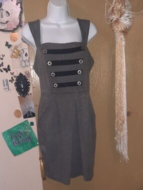 Sequin Hearts Gray Military-Accent Mini Dress